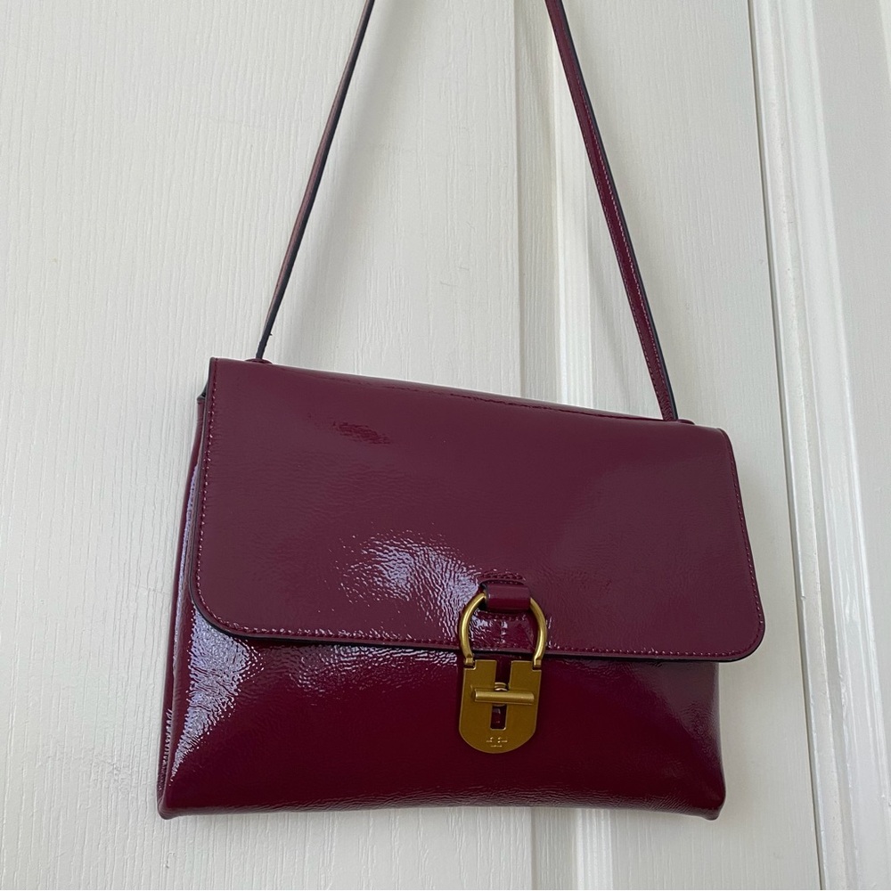 Tory Burch Burgundy Wine Red Maroon Patent Leather Shoulder Bag